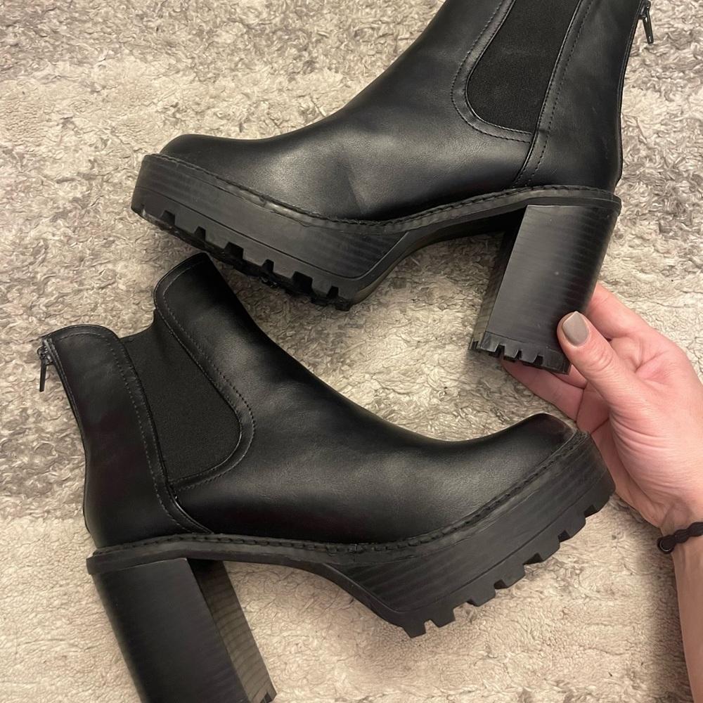 Black high heeled booties